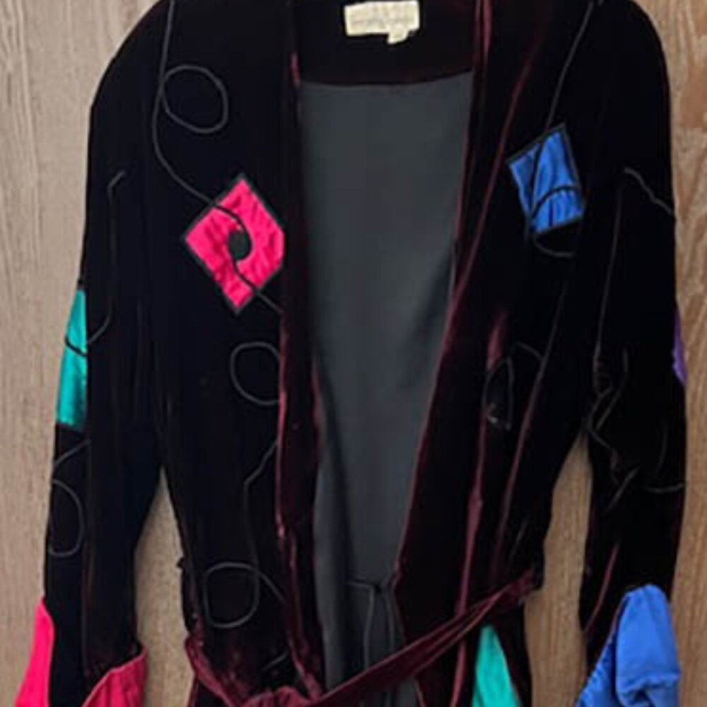 Vintage Georgette Trabolsi Wrap Bathrobe - Velvet & Satin -  Lined - M